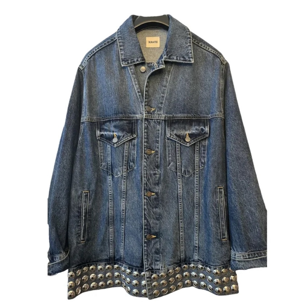 KHAITE Blue Denim Studded Hem Jean Jacket